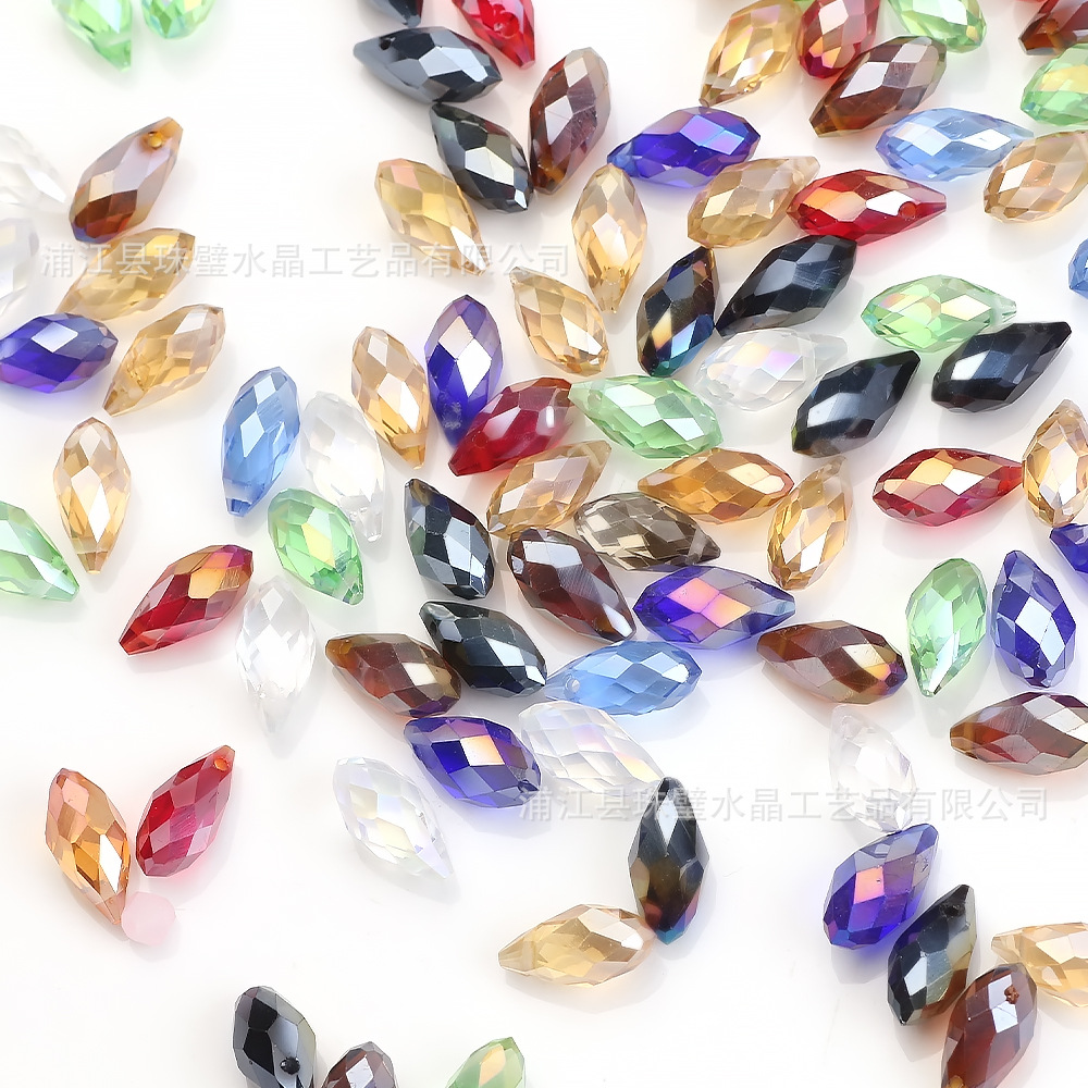 高质量水晶DIY饰品配件6*12MM电镀AB色横孔立体刻面水滴水晶散珠