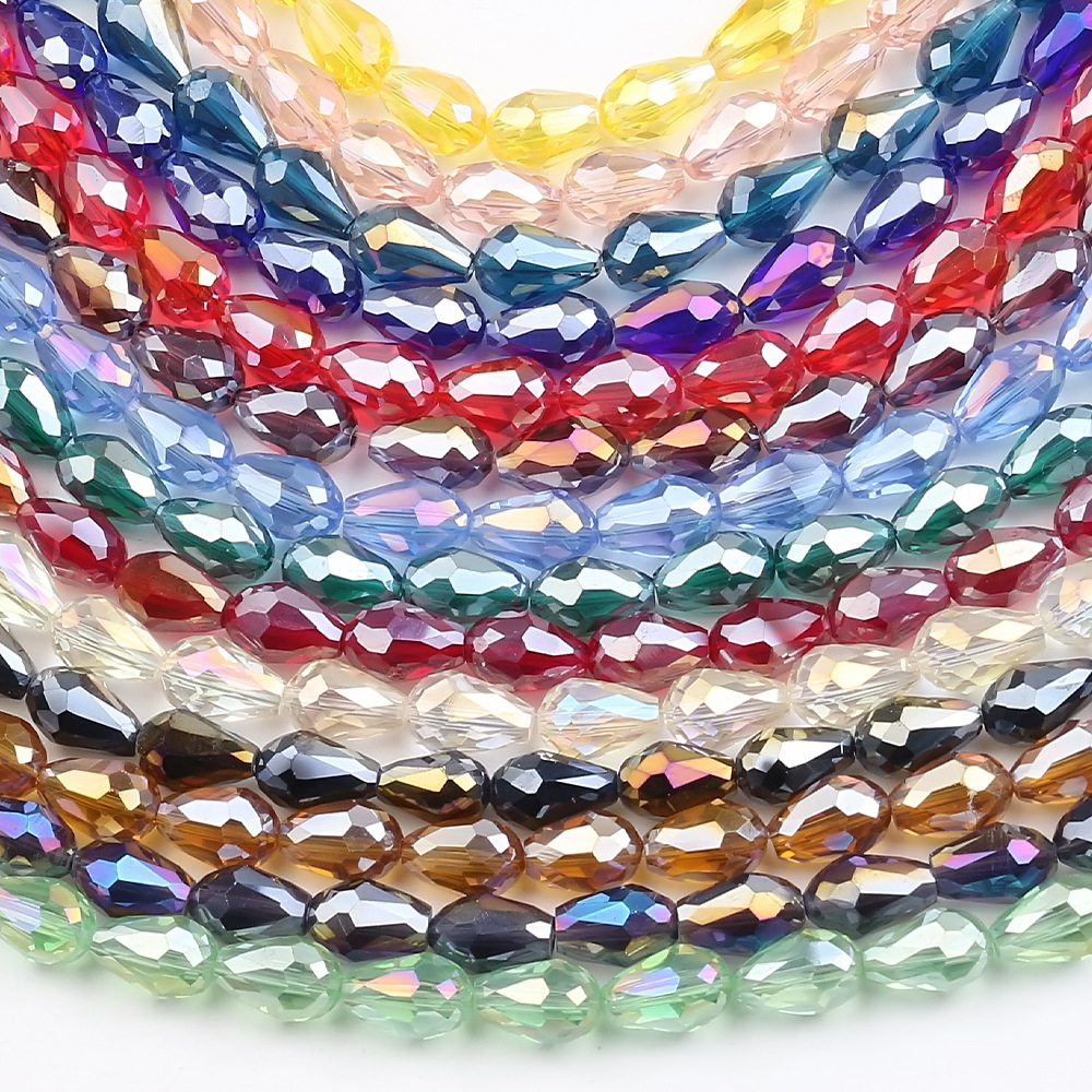 批发浦江电镀水晶散珠diy门帘珠子 8*12 10*15中孔水滴AB珠帘材料