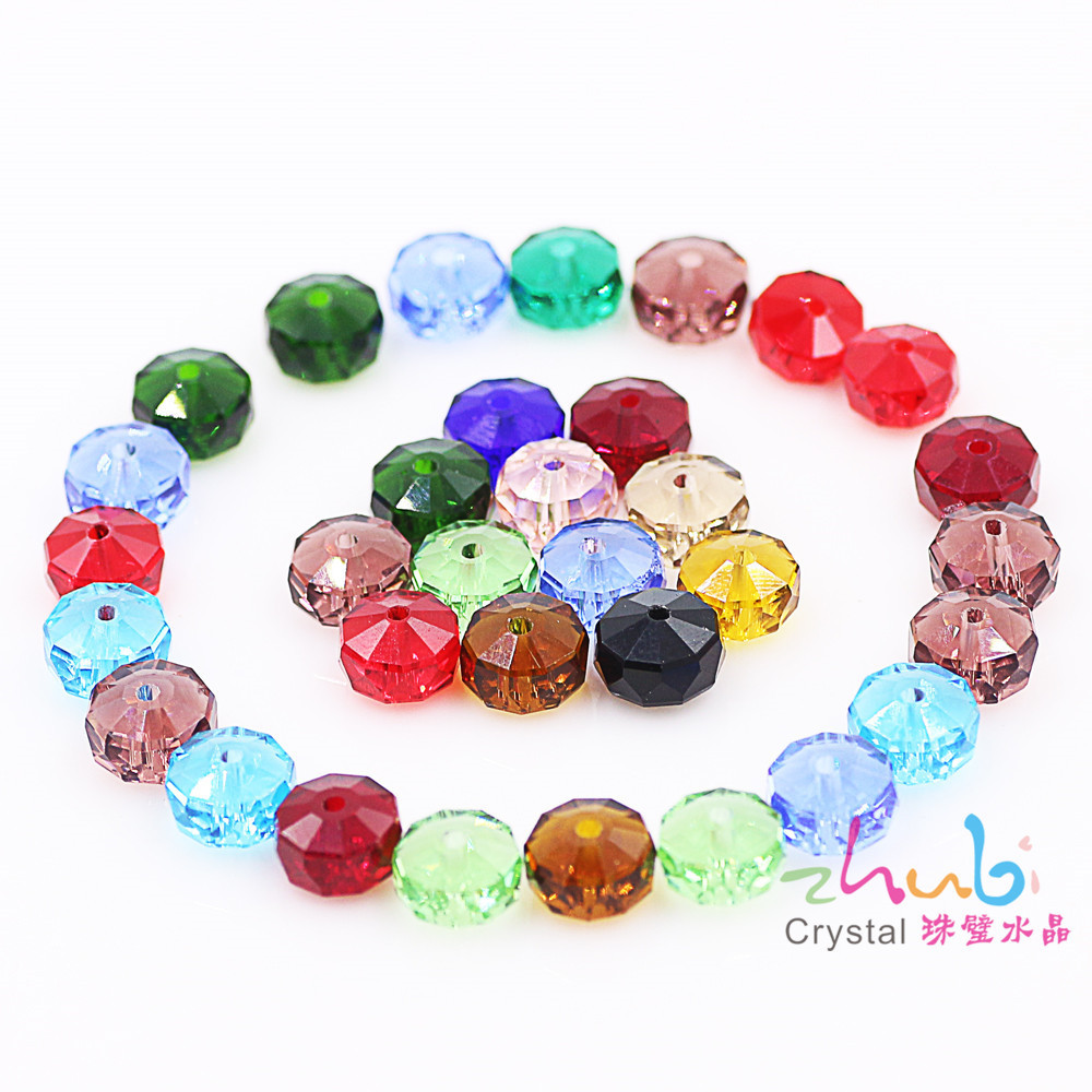 厂家直供 diy配饰6-10mm车轮珠水晶玻璃扁珠透明工艺饰品散珠子