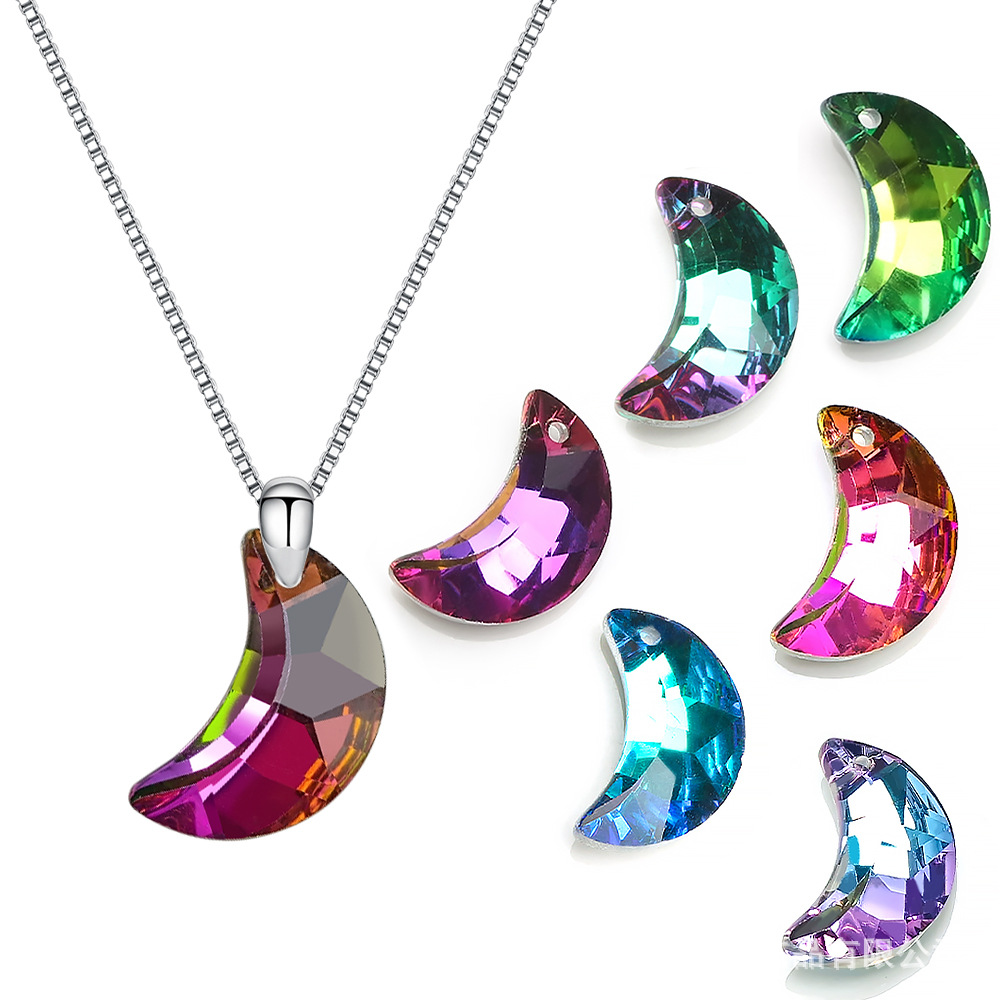 小饰品配件 跨境热卖AB彩幻彩月亮水晶项链吊坠 批发diy饰品辅料