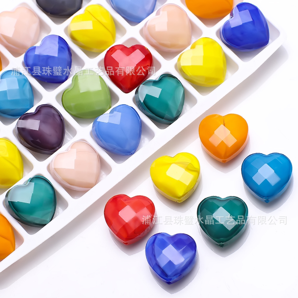 新款16MM桃心中孔吊坠玻璃水晶 DIY项链饰品散珠材料配件现货批发