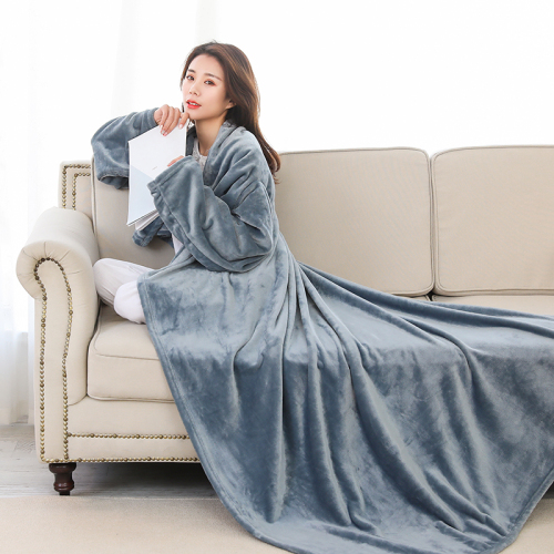 Plain Flannel Blanket Multifunctional Sofa Blanket Thickened Warm Lazy Blanket clothes Casual Wear