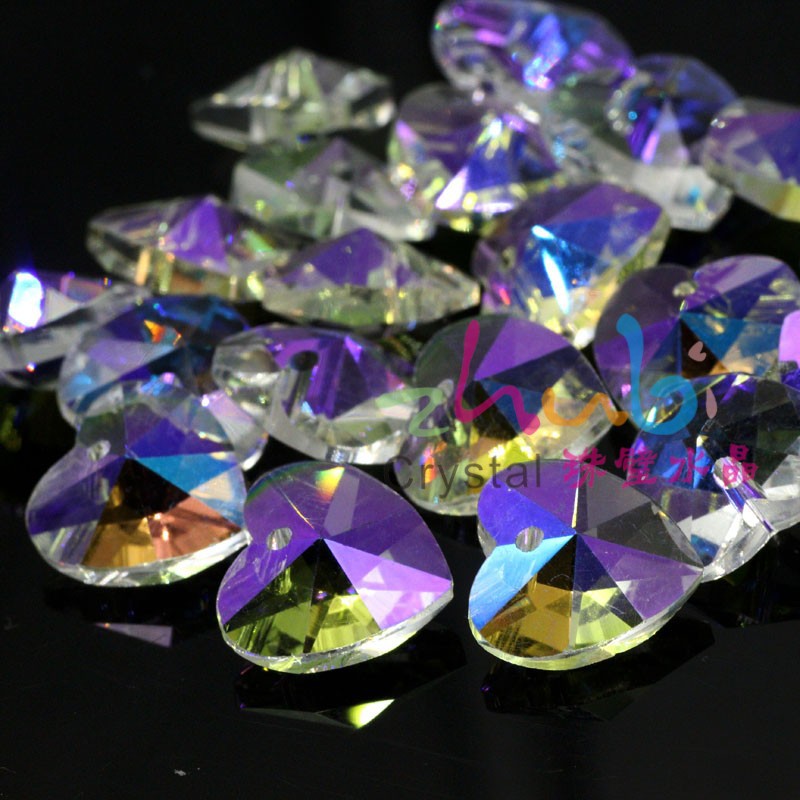 14mm桃心水晶吊坠进口AB彩电镀 diy项链饰品配件 手工材料批发