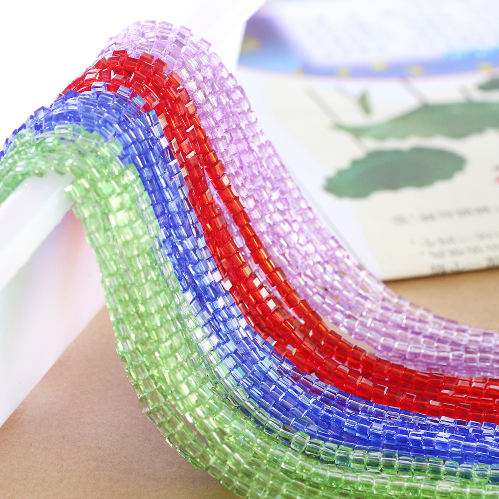 4/6/8MM方珠四方体水晶玻璃珠 DIY手工饰品服饰配件材料散珠批发