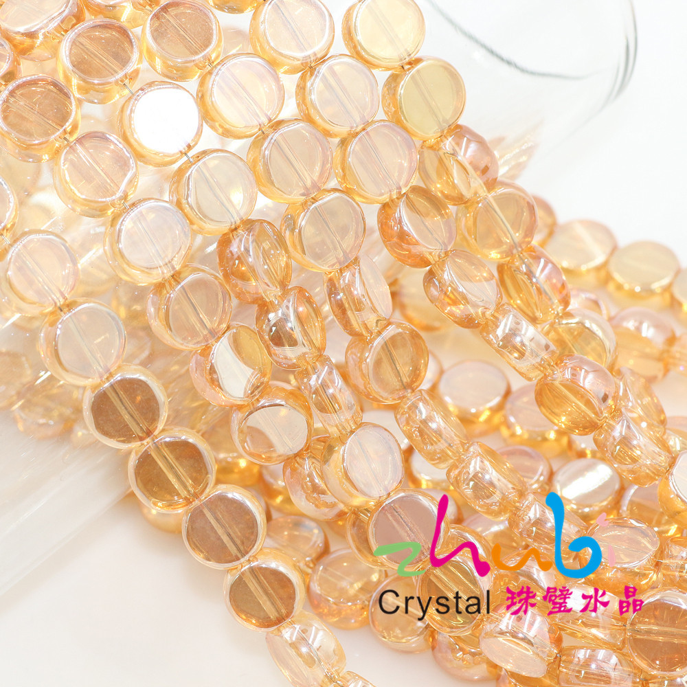 光面扁圆中孔玻璃珠琥珀金 散珠DIY 手工饰品配件  6-10mm水晶珠