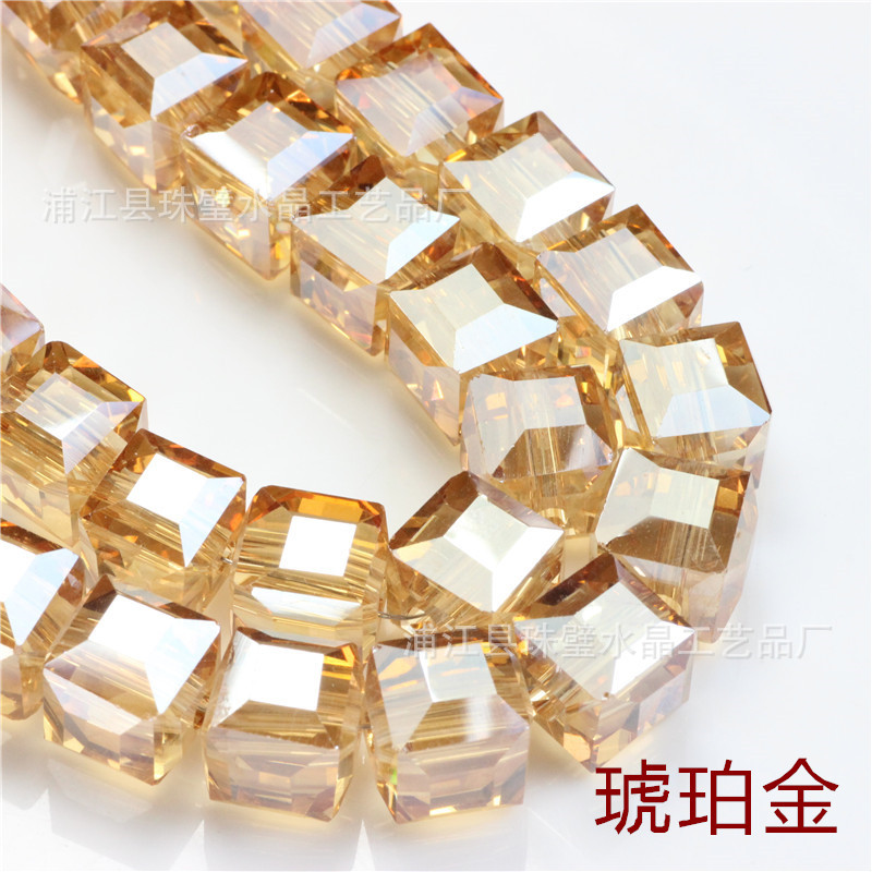 电镀10MM中孔水晶立方珠 diy饰品配件水晶散珠子 婚纱服饰材料