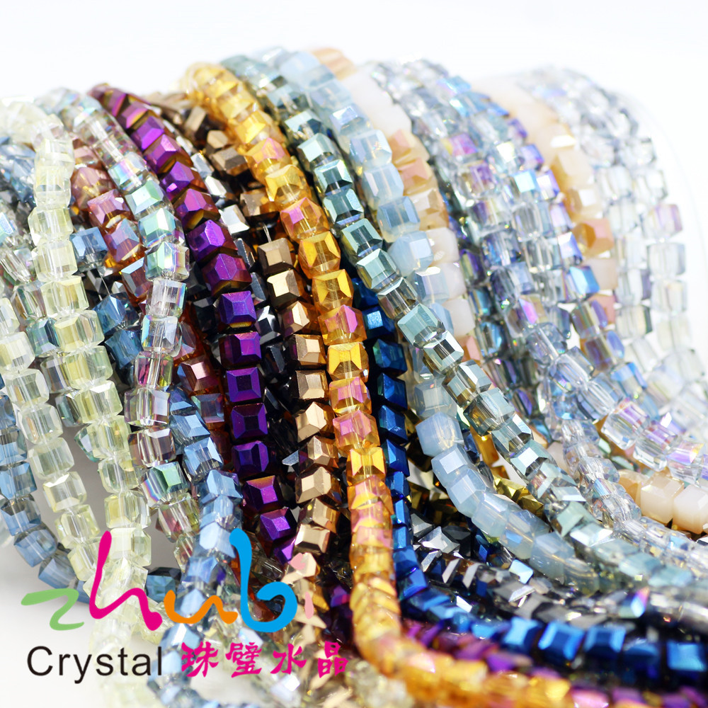 4/6/8方珠电镀色 DIY手工饰品串珠 手链头绳制作玻璃水晶散珠批发