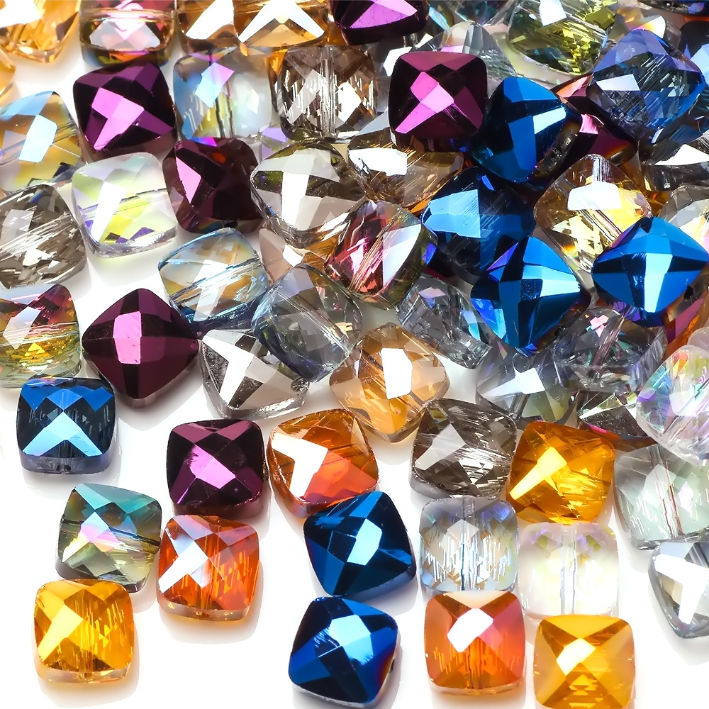 新款扁四方玻璃水晶珠电镀幻彩6/8MM现货 DIY珠帘服饰串珠散珠