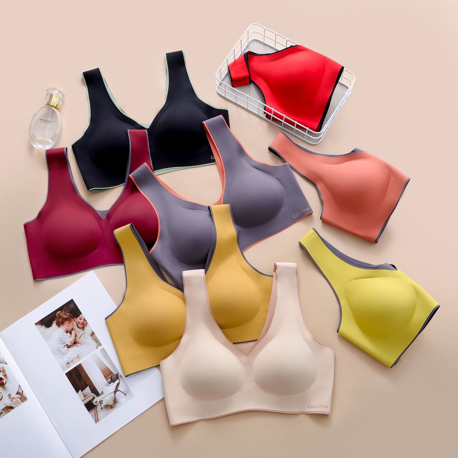 黑科技乳胶撞色闺蜜内衣cariaknar聚拢无痕运动睡眠文胸女士内衣