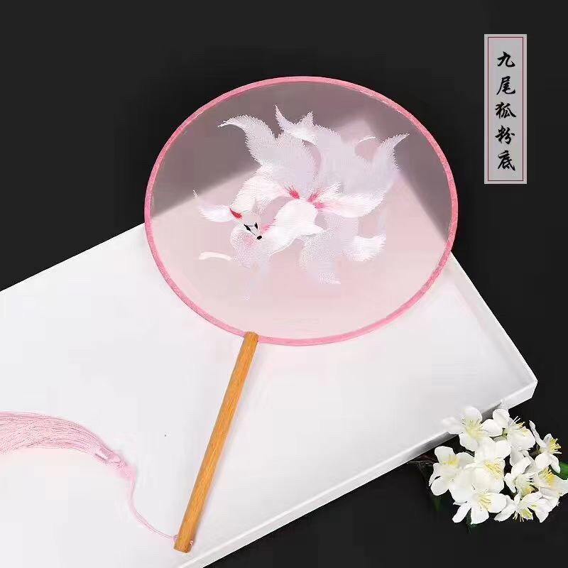 古风真丝团扇宫廷扇圆扇子双面刺绣扇高档女扇工艺扇摆设扇古装扇