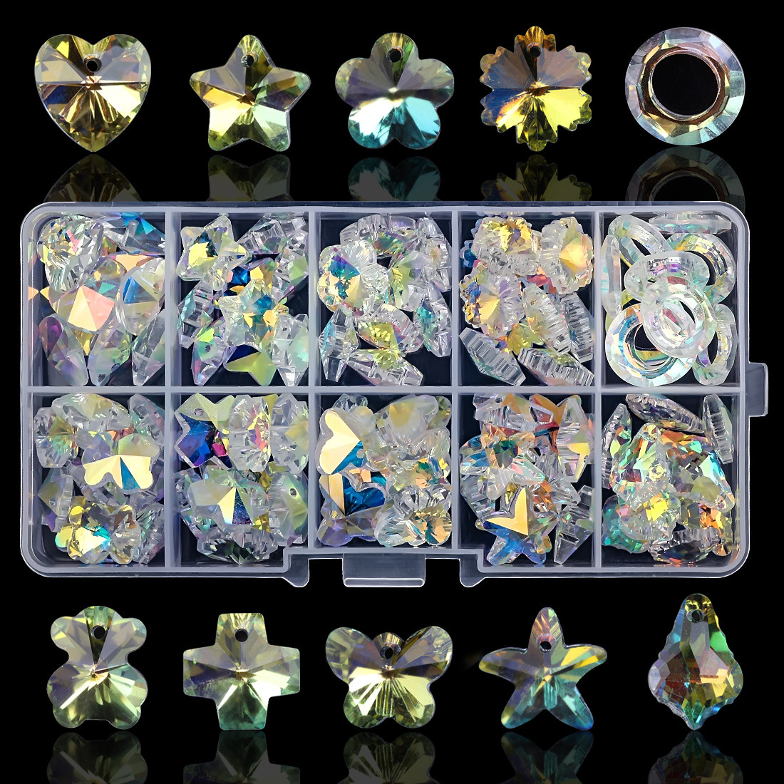 速卖通热销盒装吊坠AB幻彩枫叶十字架爱心蝴蝶 DIY 10款100颗/盒