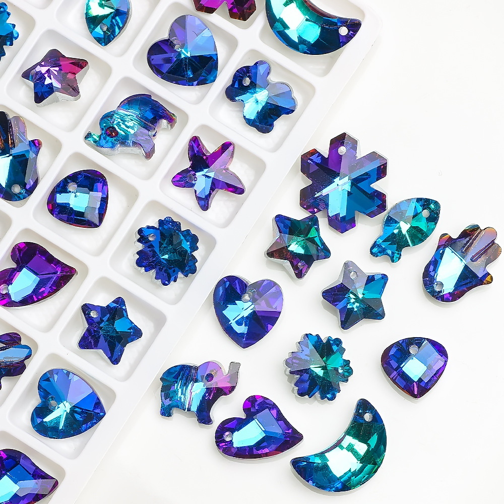 现货diy玻璃水晶吊坠配件 彩色蝴蝶月亮桃心贝壳耳环耳饰项链饰品