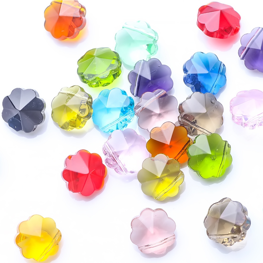12mm侧孔梅花彩色水晶玻璃珠批发 DIY手工珠帘古风发箍散珠批发