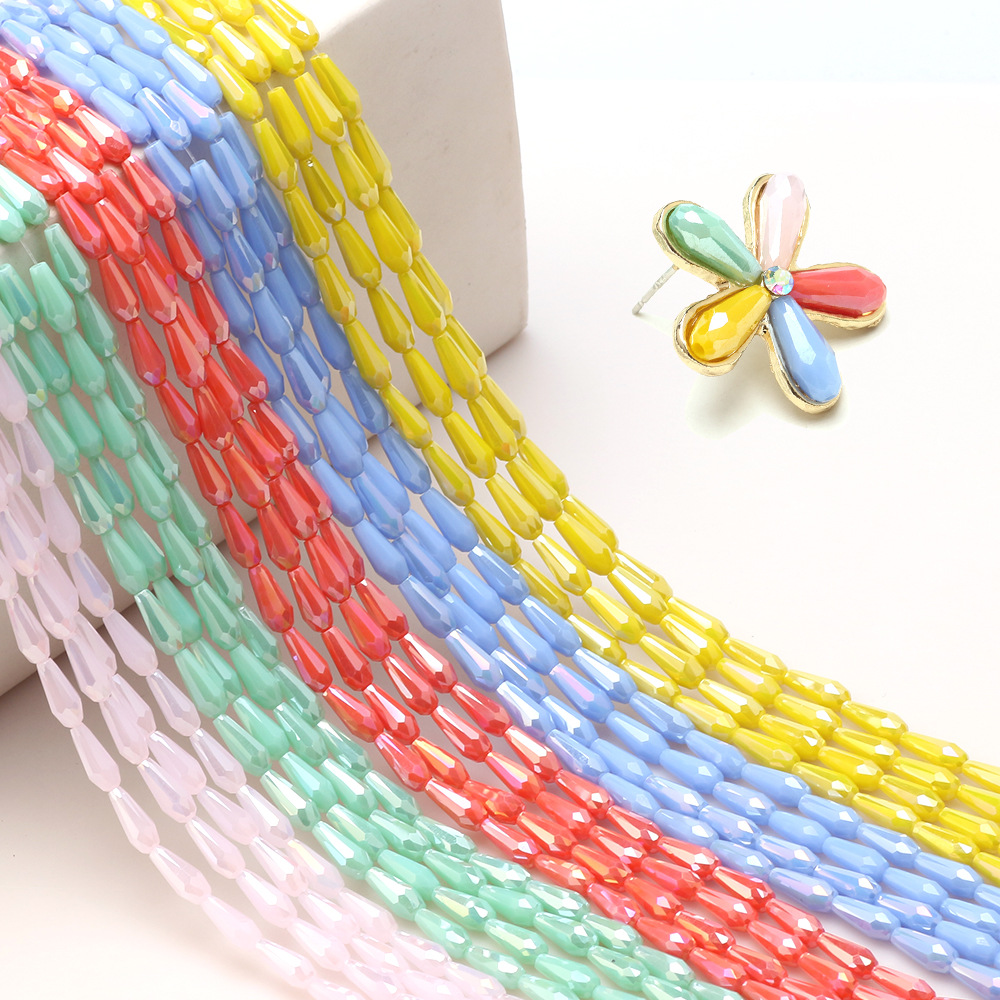 4X10MM中孔水滴瓷玉AB色水晶珠现货 DIY古风耳环珠帘串珠散珠批发