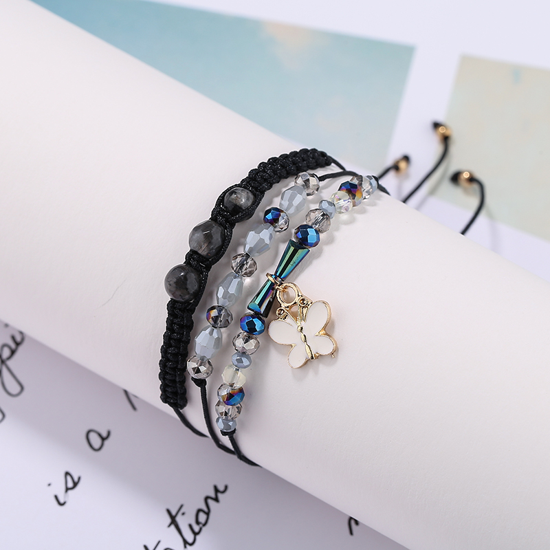 欧美时尚手饰 手工编织天然石水晶合金吊坠手链 多层百搭手串手环