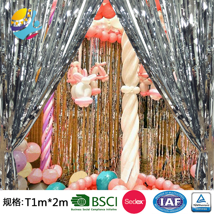 跨境专供2m雨丝帘 婚庆装饰雨丝生日派对装饰亮片帘流苏批发