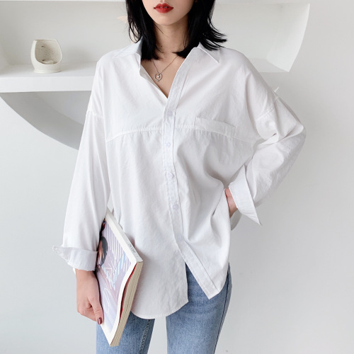 5838 pure color shirt for women 2021 spring new popular sweet korean style women‘s loose long sleeve shirt wholesale