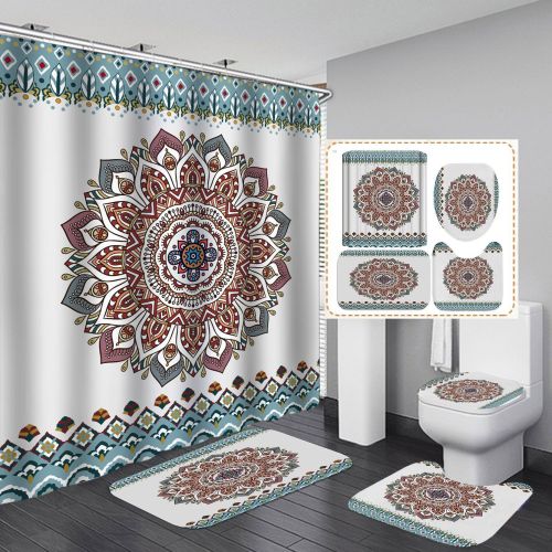 Digital Printing Waterproof Totem Shower Curtain Bathroom Four-Piece Floor Mat Carpet Graphic Customization