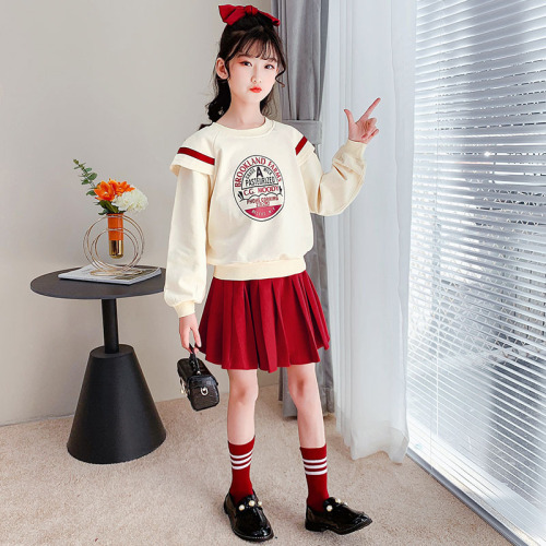 Girls‘ Suit 2021 Spring and Autumn New Fashionable Sweater Skirt Suit Medium and Big Children Internet Hot Two-Piece Suit Super Fashionable