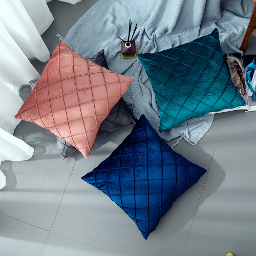 cross-Border Hot Solid Color Velvet Plaid Pillowcase Home Sofa Pillow Bedside Cushion Short Plush Cushion