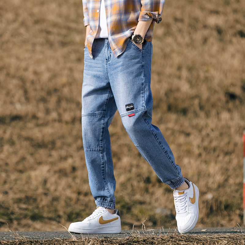 男士牛仔裤韩版潮牌四季百搭休闲宽松直筒束脚青年九分长裤子男裤