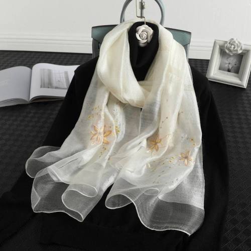 new silk wool embroidered scarf all-match embroidery silk blended dual-use shawl silk scarf wholesale