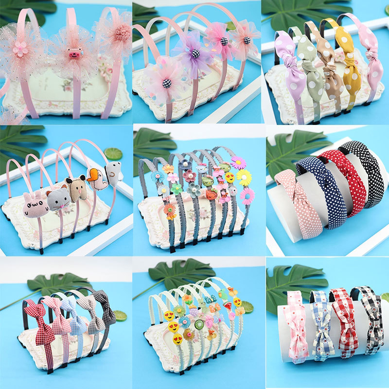 韩版新款儿童网纱花朵发箍布艺公主蕾丝蝴蝶结头箍发卡女孩饰品