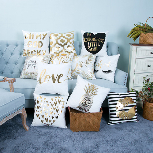 Muxuan Super Soft Pineapple Heart Letter Bronzing and Silver Plating Pillow Cover Cotton and Linen Car Sofa Cushion