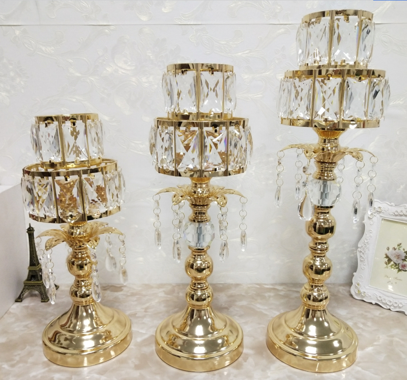 热销北欧水晶烛台亚马逊铁艺蜡烛台摆件家居装饰烛光晚餐道具