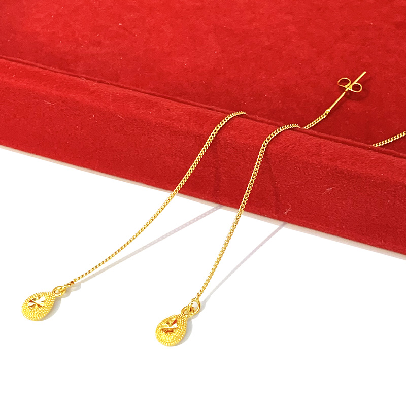 沙金耳线女仿黄金色999长款流苏耳环批发黄铜镀金24K时尚饰品厂家