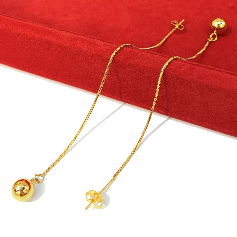 沙金耳线女批发黄铜镀金999真仿黄金色耳环时尚流行饰品跨境厂家