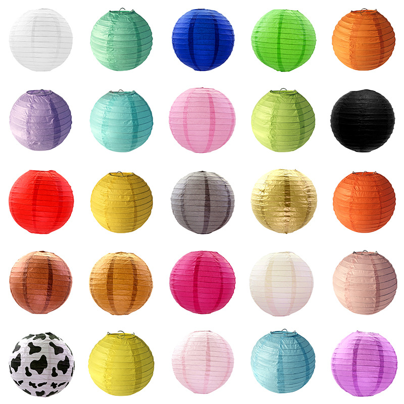室内彩色灯笼元宵春节婚庆纸灯笼喜庆装饰可折叠手工圆形灯笼