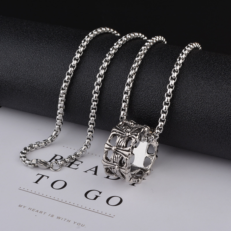 潮流指环钛钢项链hiphop嘻哈欧美蹦迪毛衣链男女衣服挂件配饰批发