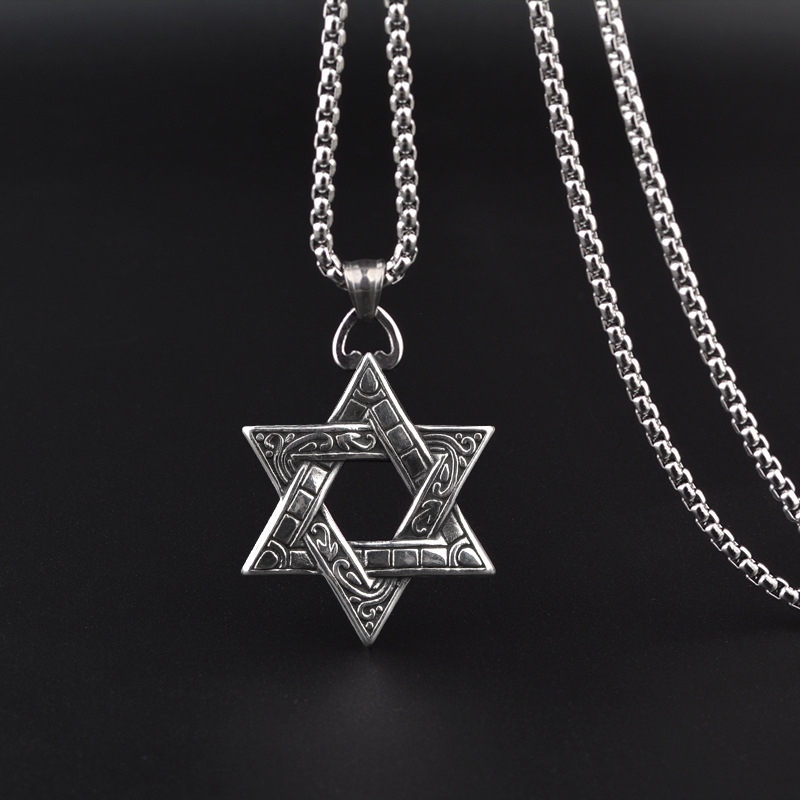 项链男潮嘻哈抖音网红同款hiphop欧美街头六芒星吊坠个性挂坠长款