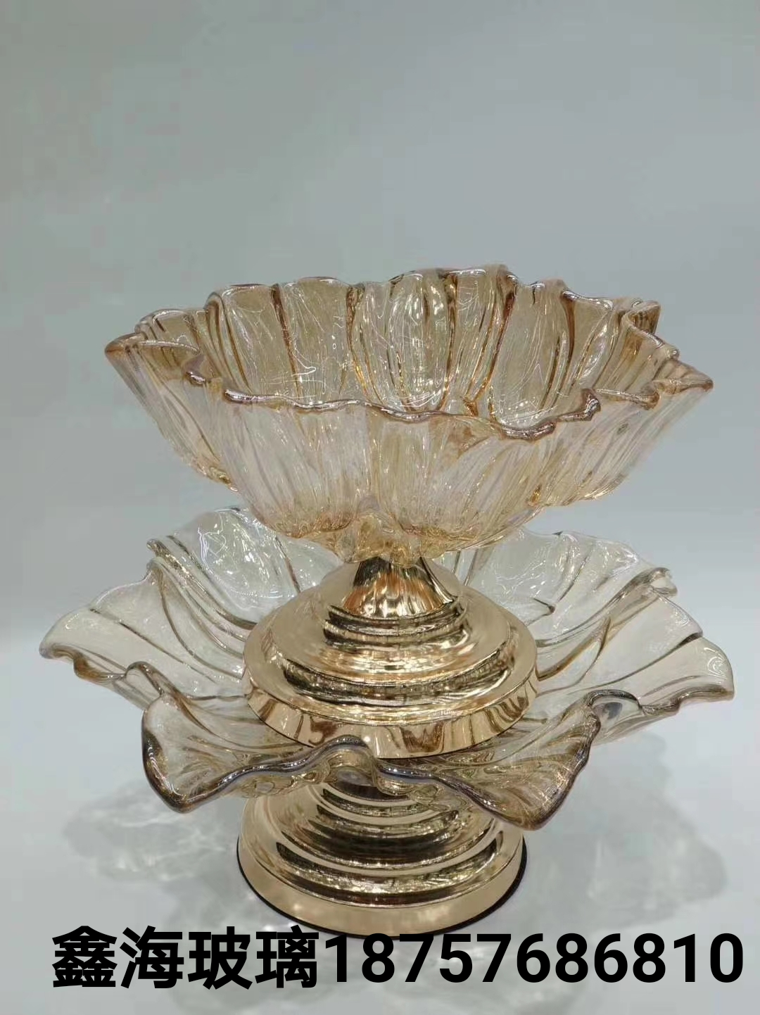 果盘玻璃工艺品欧式大果盘葵花荷叶果盘加厚无铅玻璃水壶盘金色盘