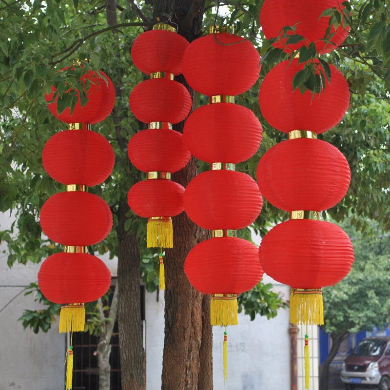 大红灯笼串2021新年装饰户外防水折叠挂饰过年牛年布置创意圆灯笼