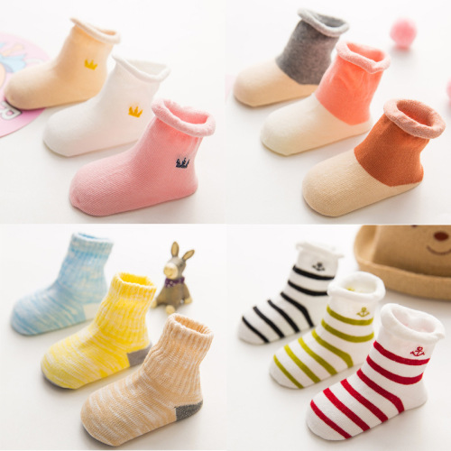 crown spring and autumn cotton baby socks baby cotton boneless loose mouth mid-calf socks 0-3 years old wholesale