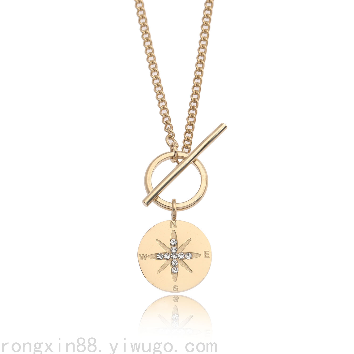 欧美潮流 冷淡风圆盘创意小众设计罗马字母钛钢锁骨项链