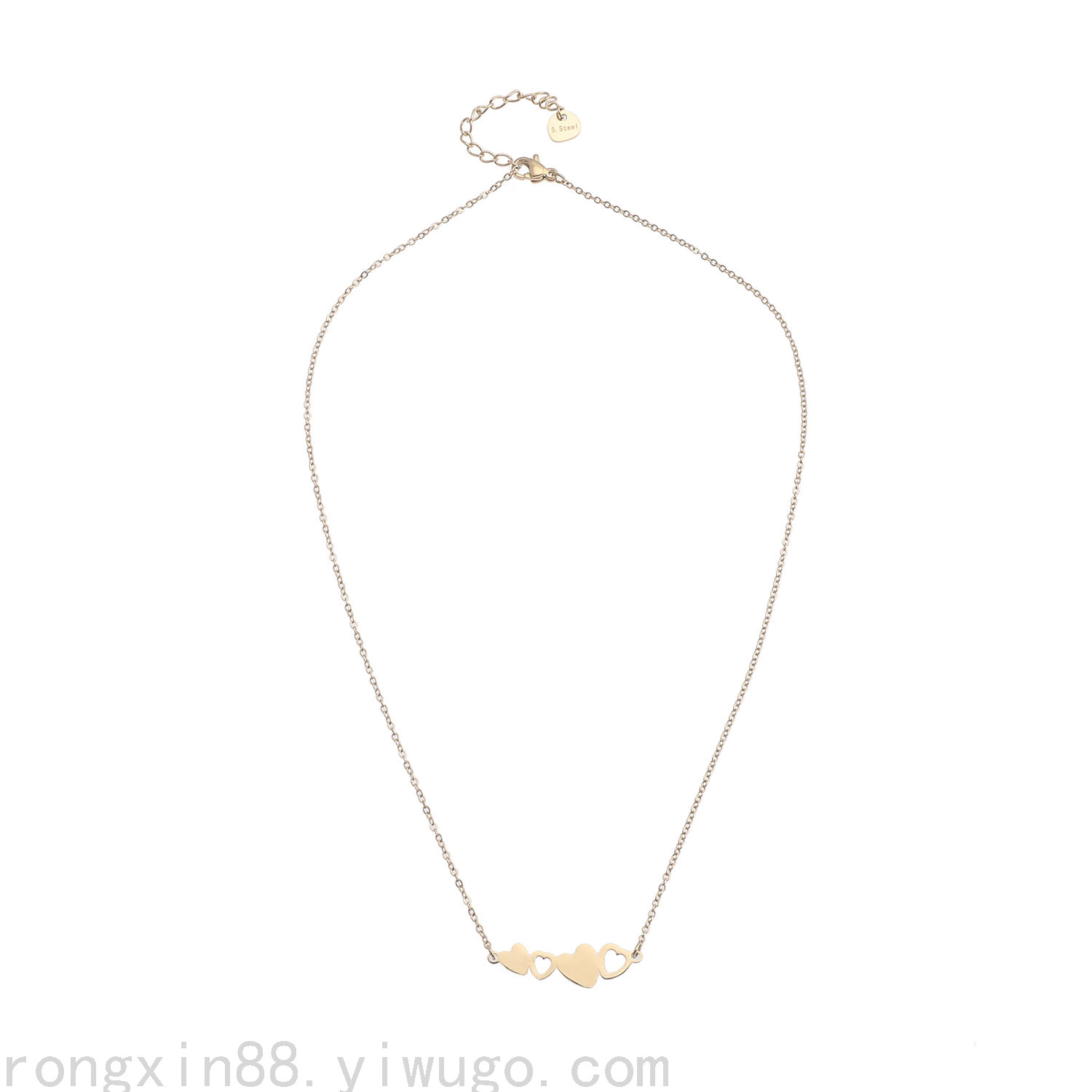 韩国风新款316L不锈钢爱心项链女ins简约心连心锁骨链网红礼物