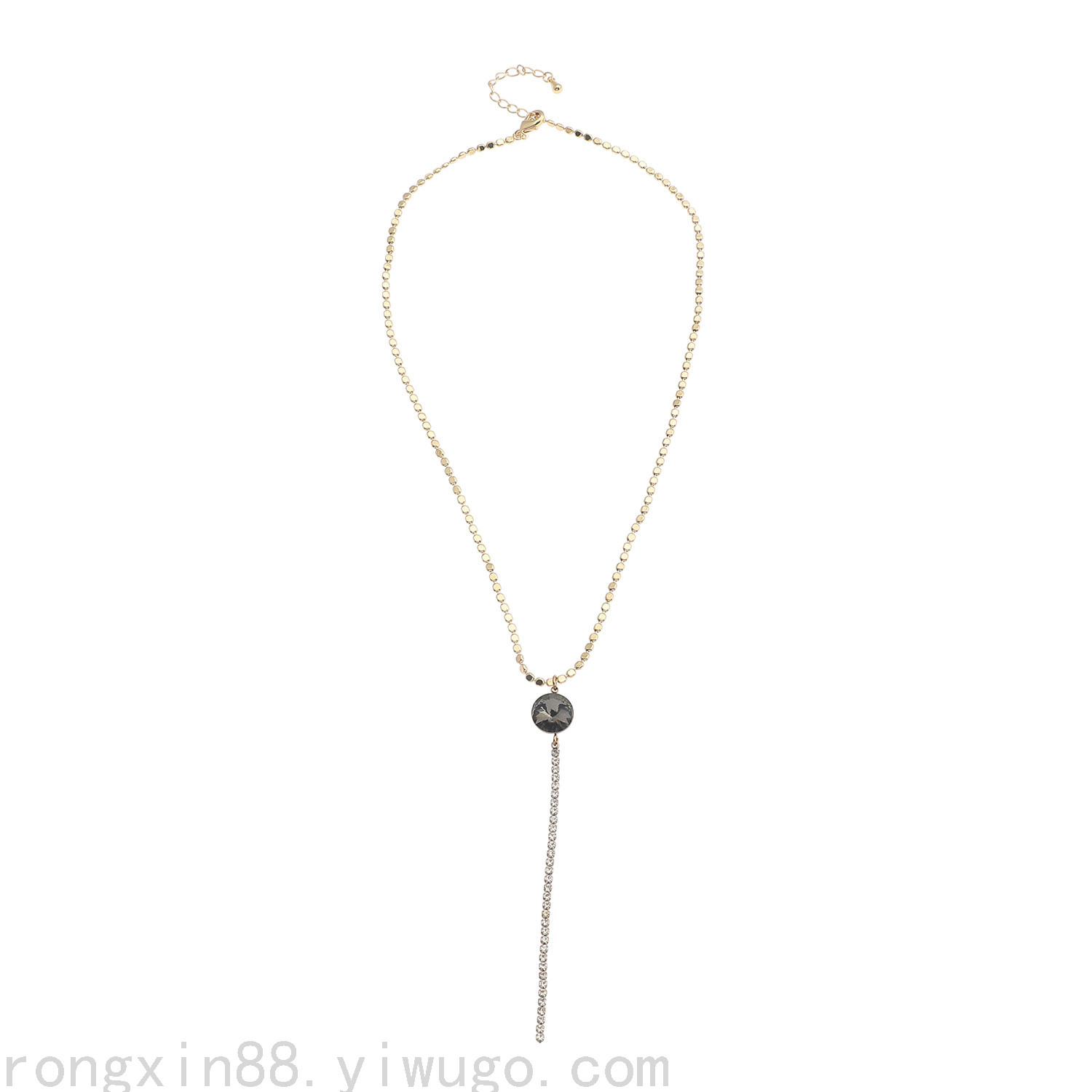 新款韩版抖音同款项链 气质黑色圆牌不锈钢饰品女短款锁骨项链