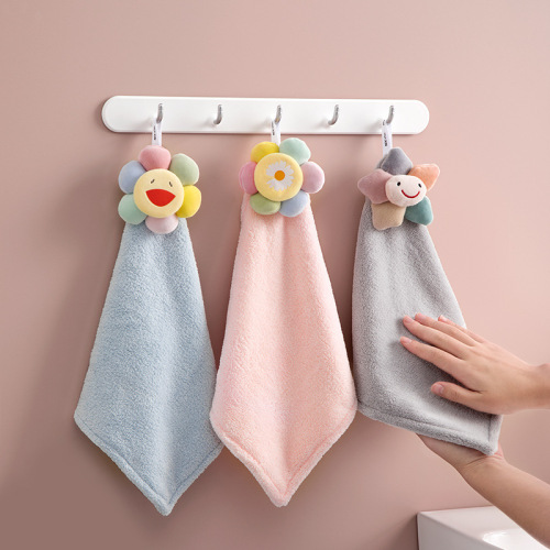 Absorbent Hand Towel Hanging SUNFLOWER Cartoon Coral Fleece Thick Small Tower Rag Cute Children‘s Handkerchief