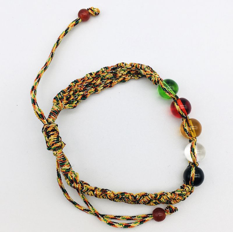 密宗DIY五彩线金刚结五色玉米结平结小孩五行珠手绳红绳