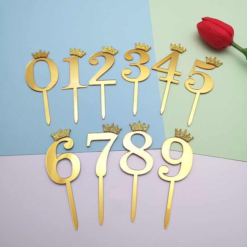 数字皇冠蛋糕插件插卡生日蛋糕亚克力插牌数字插旗宝宝生日数字插