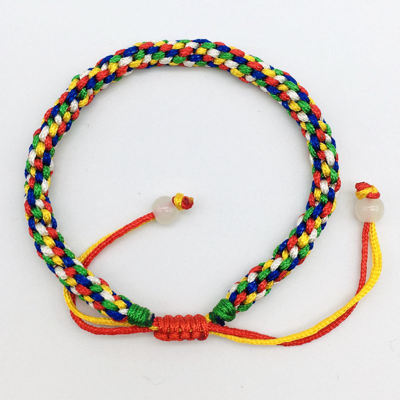 网红爆款台湾玉线五色线六字箴言金刚杵手工编结缘五行珠手绳