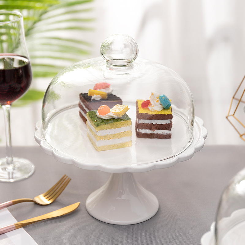 蛋糕玻璃盖食物罩玻璃罩蛋糕盘点心盘糕点面包罩防尘
