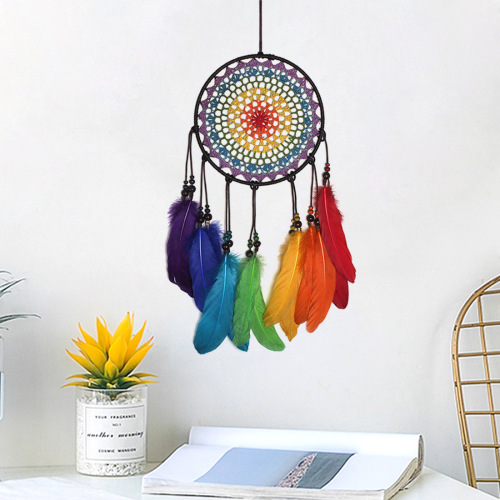 hand-woven feather ornament cute girl style decoration dream catcher colorful home living room balcony wall decoration