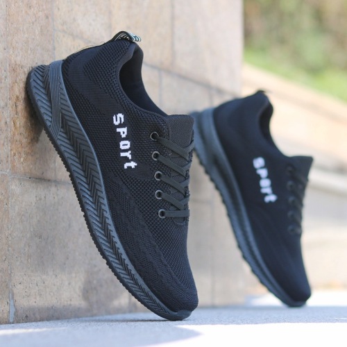 Black Men‘s Shoes Summer Breathable Mesh Shoes Fly Woven Mesh Casual Sneakers Korean Style All-Matching Fashion Shoes Deodorant Soft Bottom