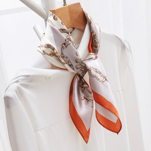 Women‘s Silk Scarf All-Match Spring and Autumn Thin Silk Small Square Towel Korean Style Elegant Mulberry Silk Scarf Decorations Small Scarf Hair Band