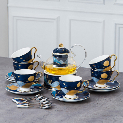 high-grade ceramic cup and saucer bone china cup and saucer flower tea set borosilicate glass pot gift set tea set