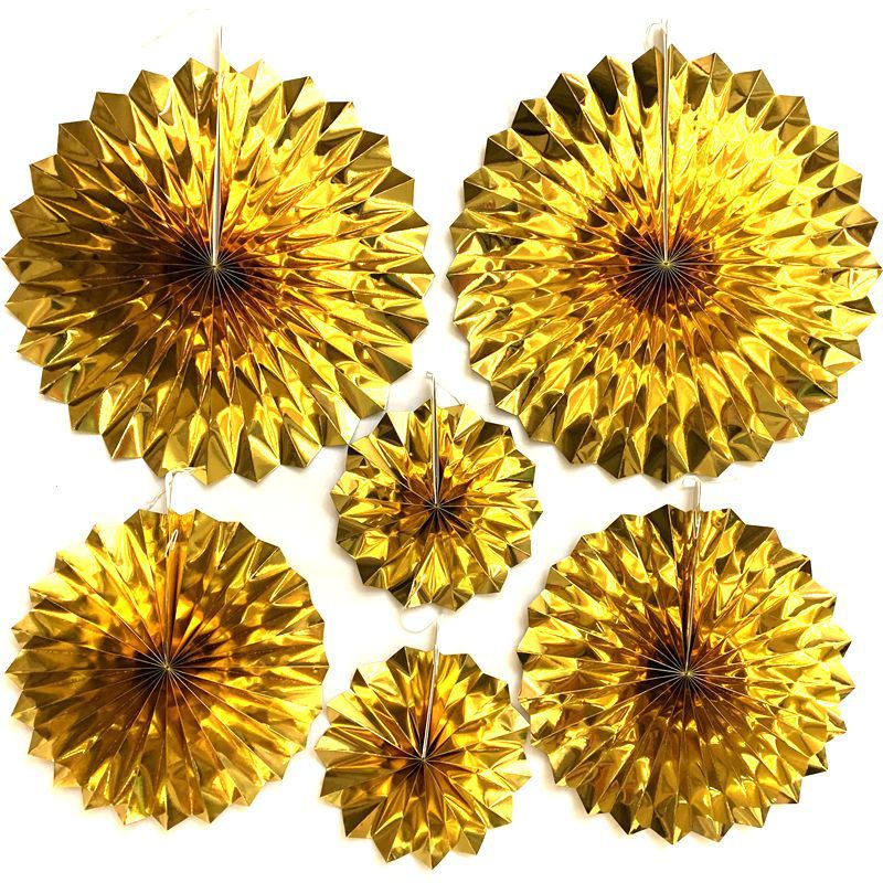 工厂直销金色装饰折扇花派对婚庆会场布置挂饰6个纸扇花套装